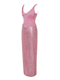 JULIANA PINK CORSET SEQUIN MAXI DRESS