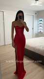 KADESHA RED CRYSTAL HIGH SLIT SATIN CORSET GOWN