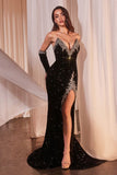 STRAPLESS SEQUIN GOWN WITH MATCHING GLOVES