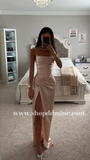 SATIN FITTED KNOT SIDE SLIT GOWN