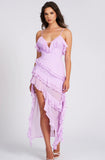 THEODORA LILAC RAYON RUFFLE MAXI DRESS