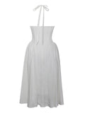 GIANNA WHITE EMBROIDERED HALTER MAXI DRESS