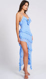 THEODORA BLUE RAYON RUFFLE MAXI DRESS