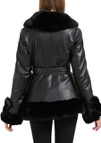 LEATHER FUR BELTED JACKET