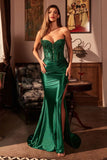 FITTED STRAPLESS LACE & SATIN GOWN