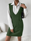 V-Neck Sleeveless Sweater Dress with Pockets