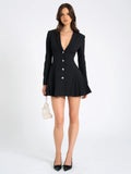 RIA BLACK BLAZER PLEATED DETAIL MINI DRESS