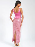 JULIANA PINK CORSET SEQUIN MAXI DRESS