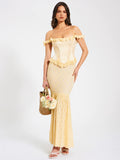 ERSILIA PALE YELLOW LACE CORSET MAXI GOWN