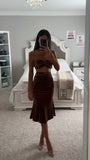 COFFEE VELVET FLARE SKIRT