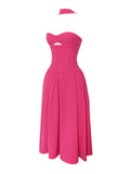 FUCHSIA HALTER NECK CORSET MIDI SUNDRESS