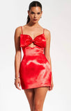 XYLA RED SATIN BOW MINI DRESS