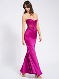 Everleigh Fuchsia Lace Satin Corset Maxi Dress