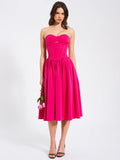 FUCHSIA HALTER NECK CORSET MIDI SUNDRESS