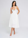 GIANNA WHITE EMBROIDERED HALTER MAXI DRESS