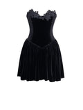 NORA BLACK VELVET DROP WAIST CORSET LACE TRIM DRESS