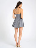 MELODY GRAY STRIPE HALTER DROP WAIST MINI DRESS