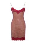 REMI BURGUNDY MESH RHINESTONE LACE MINI DRESS