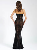 ULANI BLACK BURNOUT VELVET MESH DETAIL MAXI DRESS