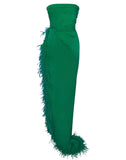 PERRY EMERALD FEATHER SLIT GOWN