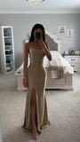 DARK BEIGE SATIN LACE BACK GOWN