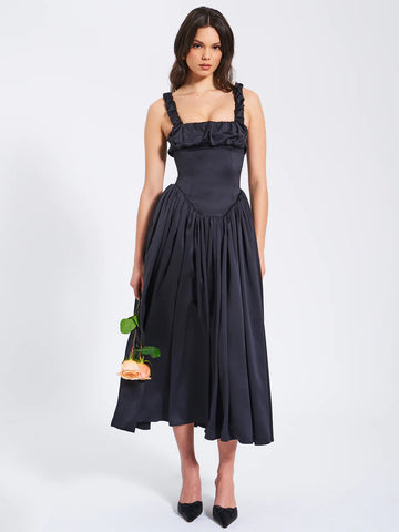 NOREEN BLACK SATIN MAXI DRESS