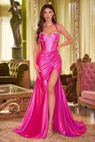 SATIN HALTER RHINESTONE DETAIL GOWN