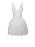 AALIYAH WHITE EYELET PLUNGING HALTER MINI DRESS