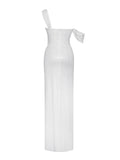 PAGET WHITE MESH RHINESTONE EMBELLISHED HIGH SLIT GOWN