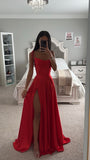 RED A LINE CINDERELLA SATIN GOWN