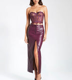 NYSSA PURPLE FRONT SLIT LEATHER SKIRT