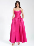 WALTERINA FUCHSIA SATIN STRAPLESS CORSET GOWN