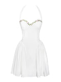 Nina White Embroidered Halter Mini Dress