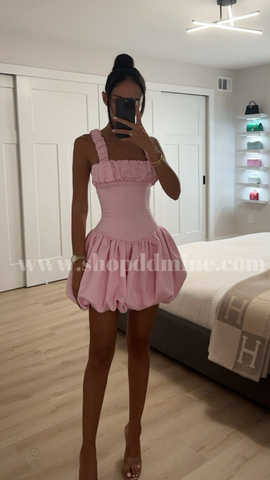 AUBREY PINK BUBBLE HEM MINI DRESS