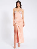 BLUSH SATIN CORSET SLIT GOWN