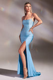 RHINESTONE STRETCH SATIN GOWN