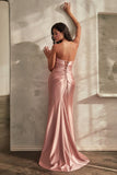 STRAPLESS LUMINESCENT FITTED SATIN GOWN