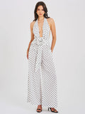 Oriana White Polka Dots Halter Jumpsuit