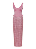 JULIANA PINK CORSET SEQUIN MAXI DRESS