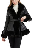 LEATHER FUR BELTED JACKET