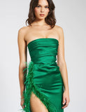 PERRY EMERALD FEATHER SLIT GOWN