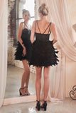 FEATHERED LITTLE BLACK MINI DRESS