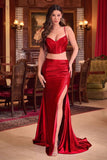 TWO PIECE SATIN FITTED GOWN