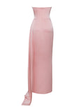 MARILYN PINK SATIN CORSET EMBELLISHED HIGH SLIT GOWN