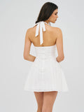 JOANNA WHITE EYELET HALTER MINI DRESS