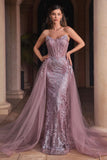 STRAPLESS GLITTER REMOVABLE TULLE GOWN