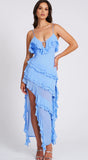 THEODORA BLUE RAYON RUFFLE MAXI DRESS