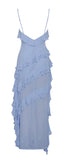 THEODORA BLUE RAYON RUFFLE MAXI DRESS