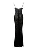 ULANI BLACK BURNOUT VELVET MESH DETAIL MAXI DRESS