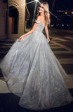 OFF SHOULDER FITTED GLITTER GOWN